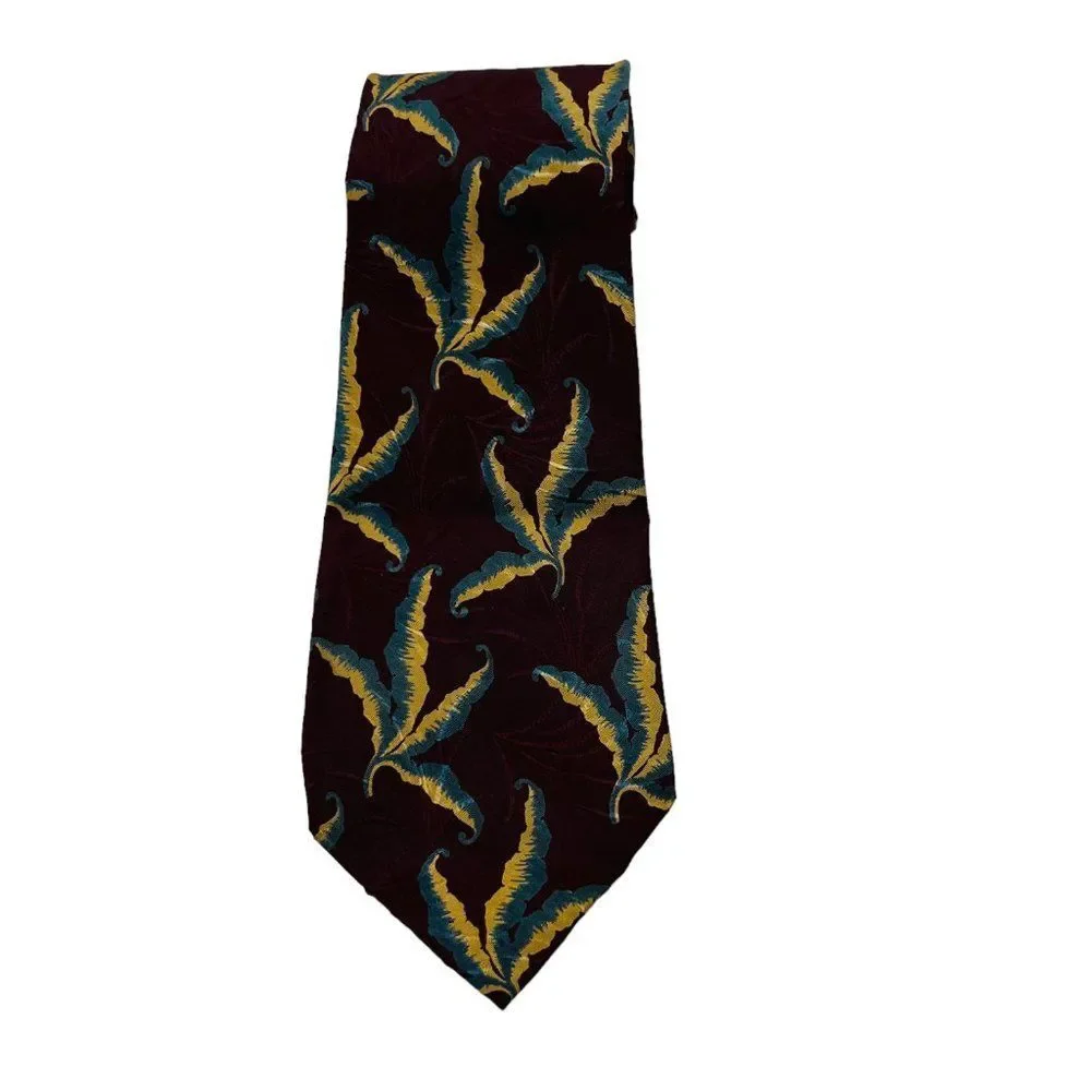 Vintage Giorgio Armani Cravatte Maroon Jacquard Plants Tie